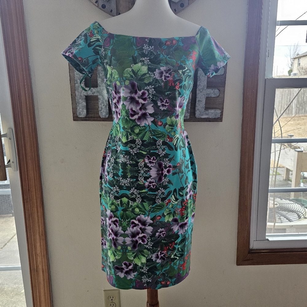 Chiara Boni Medium Size 9 Lyris Bali Floral Print Off Shoulder Dress